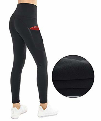 Picture of THE GYM PEOPLE Thick Thermal Fleece Lined Leggings with Pockets, Tummy Control Workout Running Yoga Pants for Women (Medium, Fleece Lined Black)