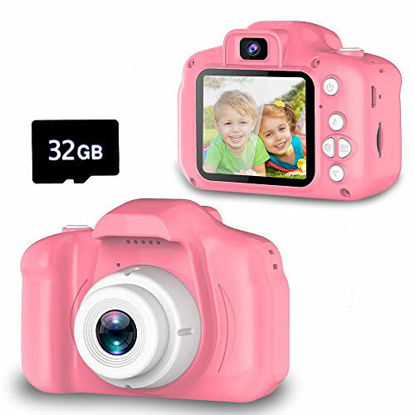 Picture of Seckton Upgrade Kids Selfie Camera, Christmas Birthday Gifts for Girls Age 3-9, HD Digital Video Cameras for Toddler, Portable Toy for 3 4 5 6 7 8 Year Old Girl with 32GB SD Card-Pink