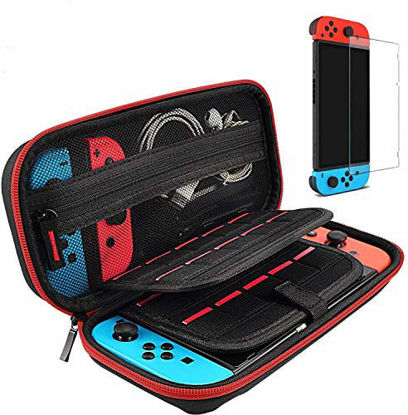 Picture of Hestia Goods Switch Case and Tempered Glass Screen Protector for Nintendo Switch - Deluxe Hard Shell Travel Carrying Case, Pouch Case for Nintendo Switch Console & Accessories, Streak Red
