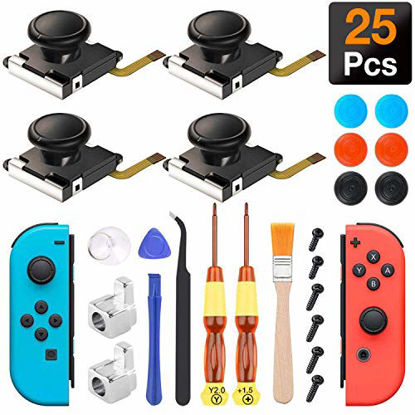 Picture of Joycon Joystick Replacement, (4 Pack) Switch Analog Stick Parts for Nintendo Switch Joy Con, Controller Repair Kit Include 4 Thumb 3D Sticks,2 Metal Buckles,2 Screwdriver,Pry Tools,6 Thumbstick Grips