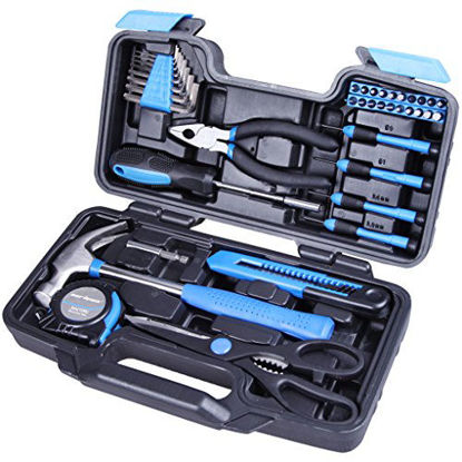 Picture of Cartman Blue 39-Piece Cutting Plier Tool Set - General Household Hand Tool Kit with Plastic Toolbox Storage Case