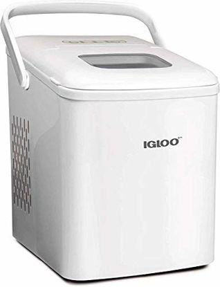 Picture of Igloo ICEB26HNWHN Automatic Self-Cleaning Portable Electric Countertop Ice Maker Machine With Handle, 26 Pounds in 24 Hours, 9 Ice Cubes Ready in 7 minutes, With Ice Scoop and Basket, White