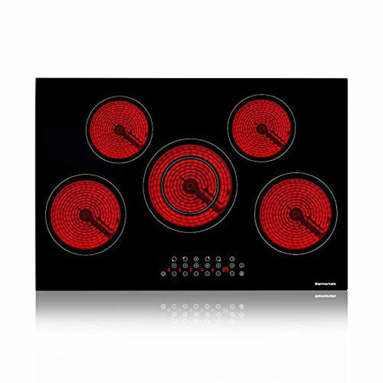 Picture of Electric Cooktop, thermomate 30 Inch Built-in Radiant Electric Stove Top, 240V Ceramic Electric Stove with 5 Burners, 9 Heating Level, Timer & Kid Safety Lock, Sensor Touch Control