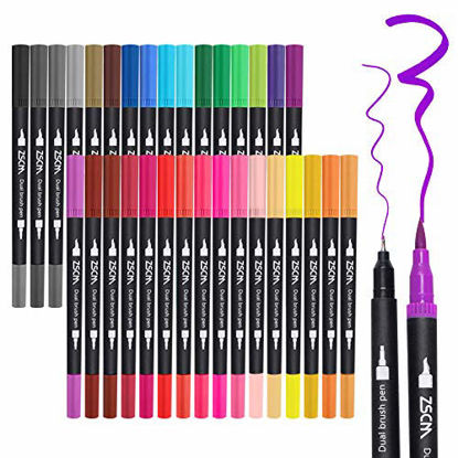 Picture of ZSCM 32 Colors Dual Tip Brush Pens Art Markers Set, Artist Fine and Brush Tip Colored Pens, for Kids Adult Coloring Books Christmas Cards Drawing, Note taking Lettering Calligraphy Bullet Journaling