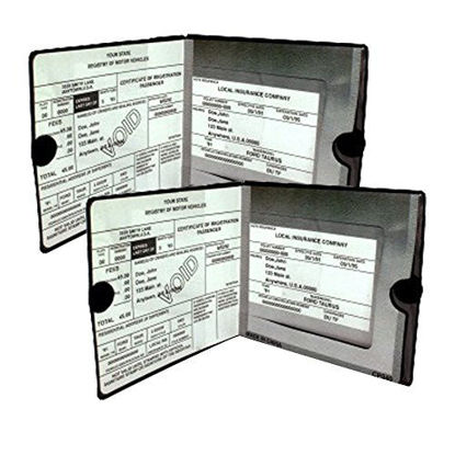 Picture of ESSENTIAL Car Auto Insurance Registration BLACK Document Wallet Holders 2 Pack - [BUNDLE, 2pcs] - Automobile, Motorcycle, Truck, Trailer Vinyl ID Holder & Visor Storage - Strong Closure On Each - Necessary in Every Vehicle - 2 Pack Set
