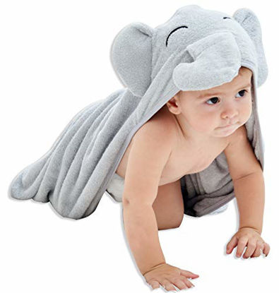 Picture of HIPHOP PANDA Bamboo Hooded Baby Towel - Softest Hooded Bath Towel for Babie, Toddler,Infant, Perfect for Boy and Girl - (Grey Elephant, 30 x 30 Inch)