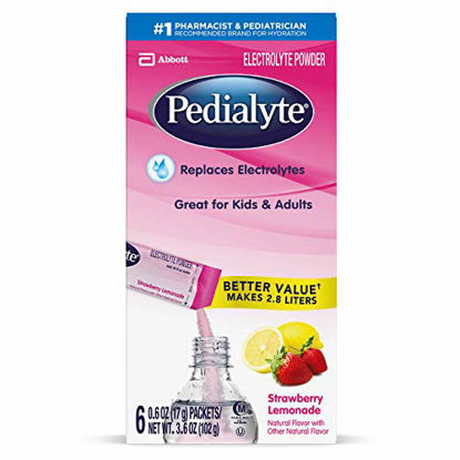 Picture of Pedialyte Electrolyte Powder, Strawberry Lemonade, Electrolyte Hydration Drink, 0.6 Ounce Powder Packs, 3.6 Ounce (Pack of 1)