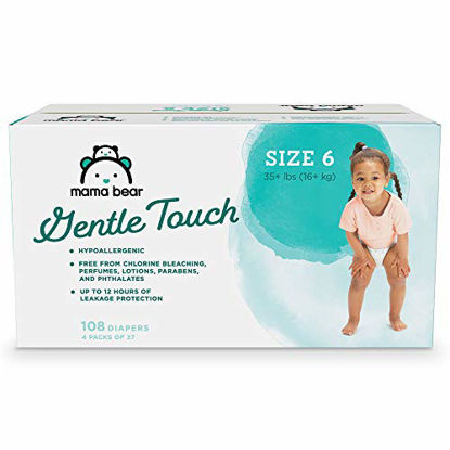 Picture of Amazon Brand - Mama Bear Gentle Touch Diapers, Hypoallergenic, Size 6, 108 Count (4 packs of 27)