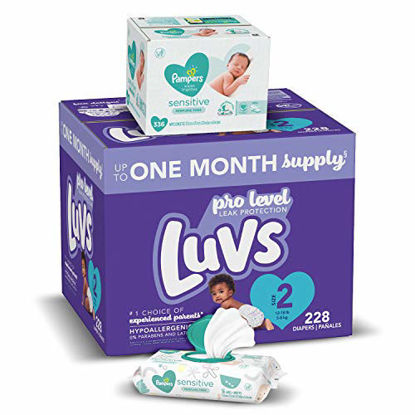Picture of Diapers Size 2, 228 Count and Baby Wipes - Luvs Ultra Leakguards Disposable Baby Diapers, ONE Month Supply with Pampers Sensitive Water Based Baby Diaper Wipes, 6X Pop-Top Pack, 336 Total Wipes