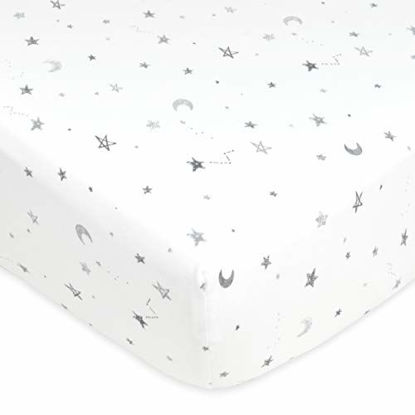 Picture of American Baby Company Printed 100% Cotton Jersey Knit Fitted Crib Sheet for Standard Crib and Toddler Mattresses, Grey Stars and Moon, for Boys and Girls