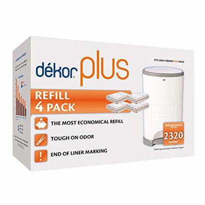 Picture of Dekor Plus Diaper Pail Refills | 4 Count | Most Economical Refill System | Quick & Easy to Replace | No Preset Bag Size - Use Only What You Need | Exclusive End-of-Liner Marking | Baby Powder Scent