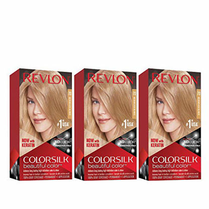 Picture of Revlon Colorsilk Beautiful Color Permanent Hair Color with 3D Gel Technology & Keratin, 100% Gray Coverage Hair Dye, 70 Medium Ash Blonde, 4.4 oz (Pack of 3)