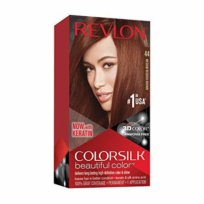 Picture of Revlon Colorsilk Beautiful Color Permanent Hair Color with 3D Gel Technology & Keratin, 100% Gray Coverage Hair Dye, 44 Medium Reddish Brown