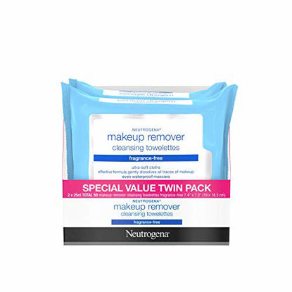 Picture of Neutrogena Cleansing Fragrance Free Makeup Remover Facial Wipes, Daily Cleansing Facial Towelettes for Waterproof Makeup, Alcohol-Free, Unscented, Value Twin Pack, 25 Count, 2 Pack