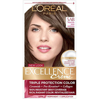 Picture of L'Oreal Paris Excellence Creme Permanent Hair Color, 5AB Mocha Ashe Brown, 100 percent Gray Coverage Hair Dye, Pack of 1