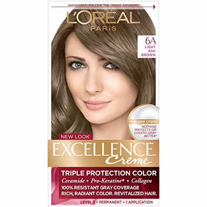 Picture of L'Oreal Paris Excellence Creme Permanent Hair Color, 6A Light Ash Brown, 100 percent Gray Coverage Hair Dye, Pack of 1