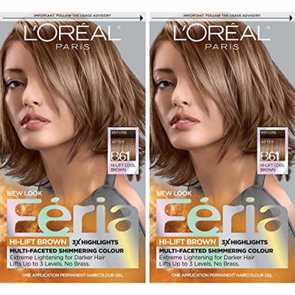 Picture of L'Oreal Paris Feria Multi-Faceted Shimmering Permanent Hair Color, B61 Downtown Brown, Pack of 2, Hair Dye