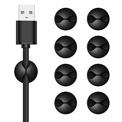 Picture of ChefBee 8 Pack Cable Clips, Cord Organizer Cable Management, Self Adhesive Wire Holder System, Multipurpose Wire Clips for All Your Computer, Electrical, Charging or Mouse Cord, Black