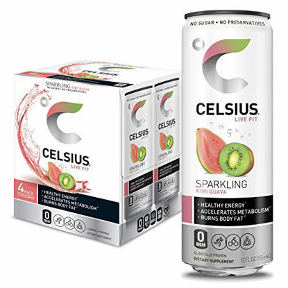 Picture of CELSIUS Sparkling Kiwi Guava Fitness Drink, Zero Sugar, 12oz. Slim Can (Pack of 4)