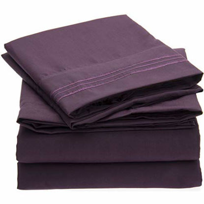 Picture of Mellanni Bed Sheet Set - Brushed Microfiber 1800 Bedding - Wrinkle, Fade, Stain Resistant - 3 Piece (Twin, Purple)