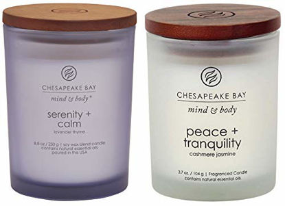 Picture of Chesapeake Bay Candle Scented Candles, Serenity + Calm (Lavender Thyme) & Peace + Tranquility (Cashmere Jasmine), Medium (2-Pack), 2 Count