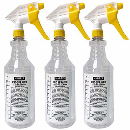Picture of Harris Professional Spray Bottle 32oz (3-Pack), All-Purpose with Clear Finish, Pressurized Sprayer, Adjustable Nozzle and Measurements