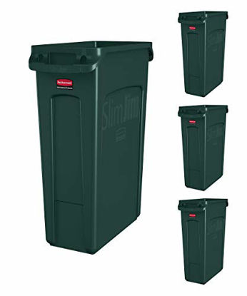 Picture of Rubbermaid Commercial Products 1956186 Slim Jim Trash/Garbage Can with Venting Channels, 23 Gallon, Green (Pack of 4)