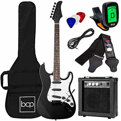 Picture of Best Choice Products 39in Full Size Beginner Electric Guitar Starter Kit w/Case, Strap, 10W Amp, Strings, Pick, Tremolo Bar - Jet Black