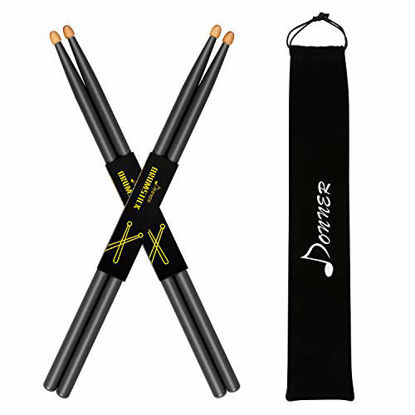 Picture of Donner Drum Sticks, 2 Pair 5A Snare Drumsticks Classic Maple Wood Drumstick with Carrying Bag (Black)