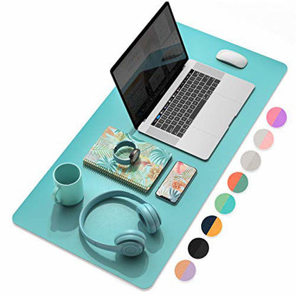 Picture of YSAGi Multifunctional Office Desk Pad, Ultra Thin Waterproof PU Leather Mouse Pad, Dual Use Desk Writing Mat for Office/Home (31.5" x 15.7", Calamine Blue+Cobalt Green)
