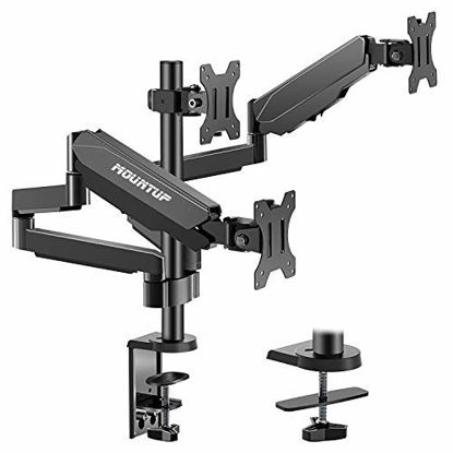 Picture of MOUNTUP Triple Monitor Stand Mount - 3 Monitor Desk Mount for Computer Screens Up to 27 inch, Triple Monitor Arm with Gas Spring, Heavy Duty Monitor Stand, Each Arm Holds Up to 17.6 lbs, MU0006