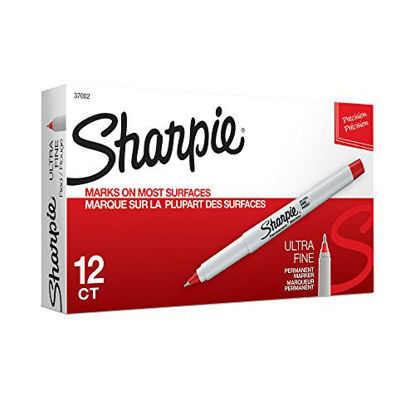 Picture of Sharpie 37002 Permanent Markers, Ultra Fine Point, Red, 12 Count