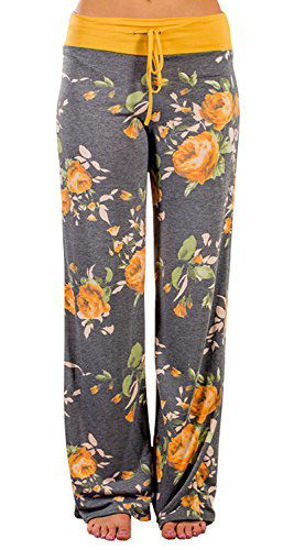 Picture of AMiERY Pajamas for Women Women's Pajama Pants Pajamas for Women Casual Floral Print Palazzo Lounge Pants (Tag XXL (US 12), Yellow)