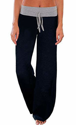 Picture of AMiERY Women's Comfy Pajama Pants Solid Sweat Yoga Pants Women Wide Leg Jogger Pants Lounge Pants Navy Blue Size X-Large