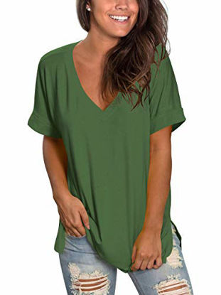 Picture of Womens Summer Tops Short Sleeve Plus Size Tops Cute Spring High Low Green XXL