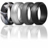 Picture of Men's Silicone Ring, Step Edge Rubber Wedding Band, 10mm Wide, 2.5mm Thick (Grey Camo, Silver, Black, Dark Grey, 8.5-9 (18.9mm))