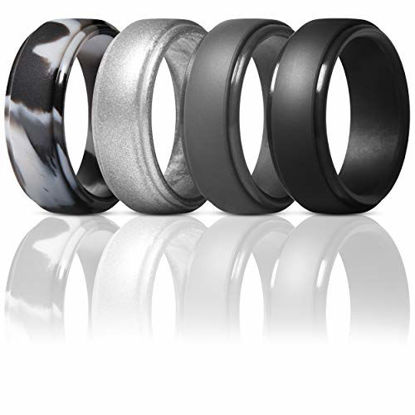 2.5mm Thick ThunderFit Silicone Wedding Ring for Men 10mm Wide Breathable with Air Flow Grooves 