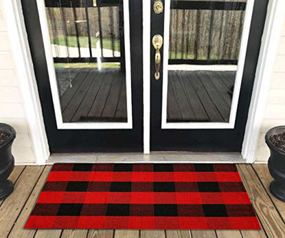 Picture of Levinis Buffalo Plaid Rug 2'×3' for Kitchen/Bathroom/Entry Way/Laundry Room/Living Room, Red&Black