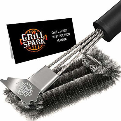 Picture of Grill Spark Quick/Easy BBQ Grill Brush and Scraper 18" | Safe Stainless Steel Barbecue Steam Cleaning Brush | Best for Weber Gas, Charcoal, Porcelain, Cast Iron, All Grilling Grates | Accessories Gift