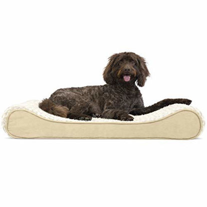 Picture of Furhaven Pet Dog Bed - Orthopedic Ultra Plush Faux Fur Ergonomic Luxe Lounger Cradle Mattress Contour Pet Bed with Removable Cover for Dogs and Cats, Cream, Large