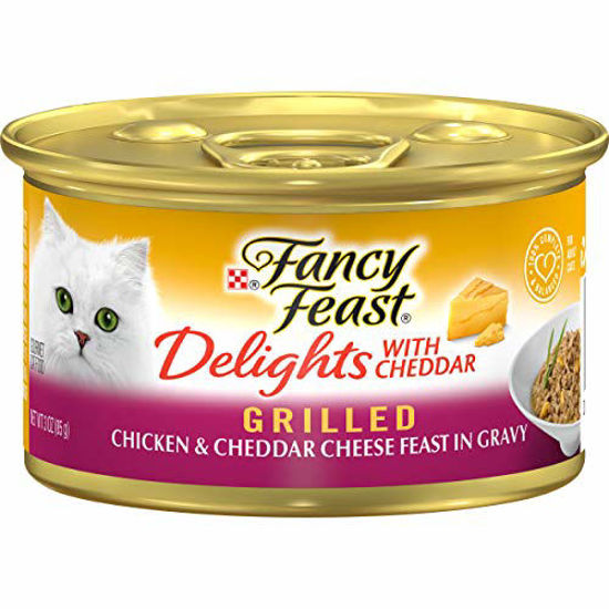 Picture of Purina Fancy Feast Grilled Gravy Wet Cat Food, Delights Grilled Chicken & Cheddar Cheese Feast - (24) 3 oz. Cans