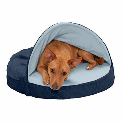 Picture of Furhaven Pet Dog Bed - Memory Foam Round Cuddle Nest Micro Velvet Snuggery Blanket Burrow Pet Bed with Removable Cover for Dogs and Cats, Navy, 26-Inch