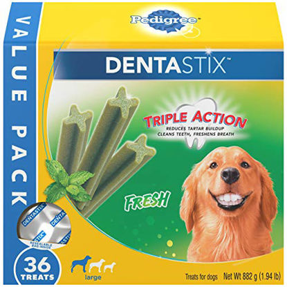 Picture of PEDIGREE DENTASTIX Dental Dog Treats for Large Dogs Fresh Flavor Dental Bones, 1.94 lb. Value Pack (36 Treats)