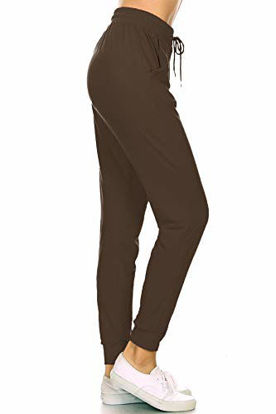 Picture of Leggings Depot JGA128-MOCHA-L Solid Jogger Track Pants w/Pockets, Large