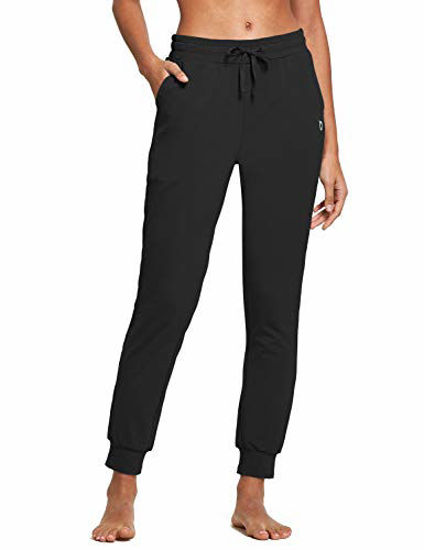 BALEAF Women's Cotton Sweatpants Leisure Joggers Pants Tapered Active Yoga  Lounge Casual Travel Pants with Pockets Black Size S
