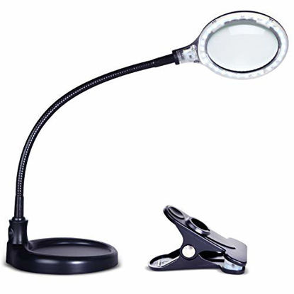 Picture of Brightech LightView Pro Flex Magnifying Lamp - 2 in 1 Clamp Table & Desk Lamp Energy Saving LED Ultra Bright Daylight Light, Great for Reading, Hobbies, Crafts, Workbench- Black