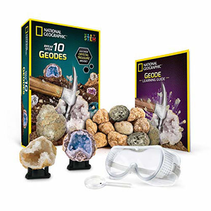 Picture of NATIONAL GEOGRAPHIC Break Open 10 Premium Geodes - Includes Goggles, Detailed Learning Guide & 2 Display Stands - Great STEM Science Gift for Mineralogy & Geology Enthusiasts of Any Age