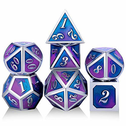 Picture of Metal Dice Set D&D,DNDND 7PCS Metallic Die for Role Playing Game DND Dugeons and Dragons(Pink and Blue with Silver Number)