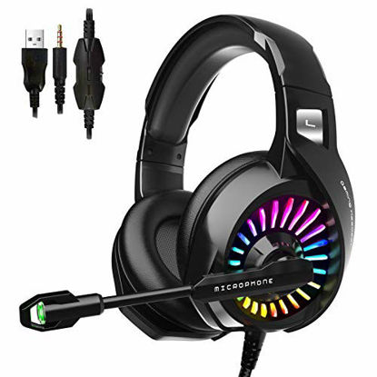 Picture of ZIUMIER Gaming Headset with Microphone, PS4 Headset Xbox One Headset with RGB Light, Wired PC Headset with 7.1 Stereo Surround Sound, Over-Ear Headphones for PC, PS4, Xbox One, Laptop