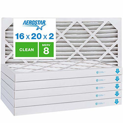 Picture of Aerostar Clean House 16x20x2 MERV 8 Pleated Air Filter, Made in the USA, (Actual Size: 15 1/2"x19 1/2"x1 3/4"), 6-Pack, White